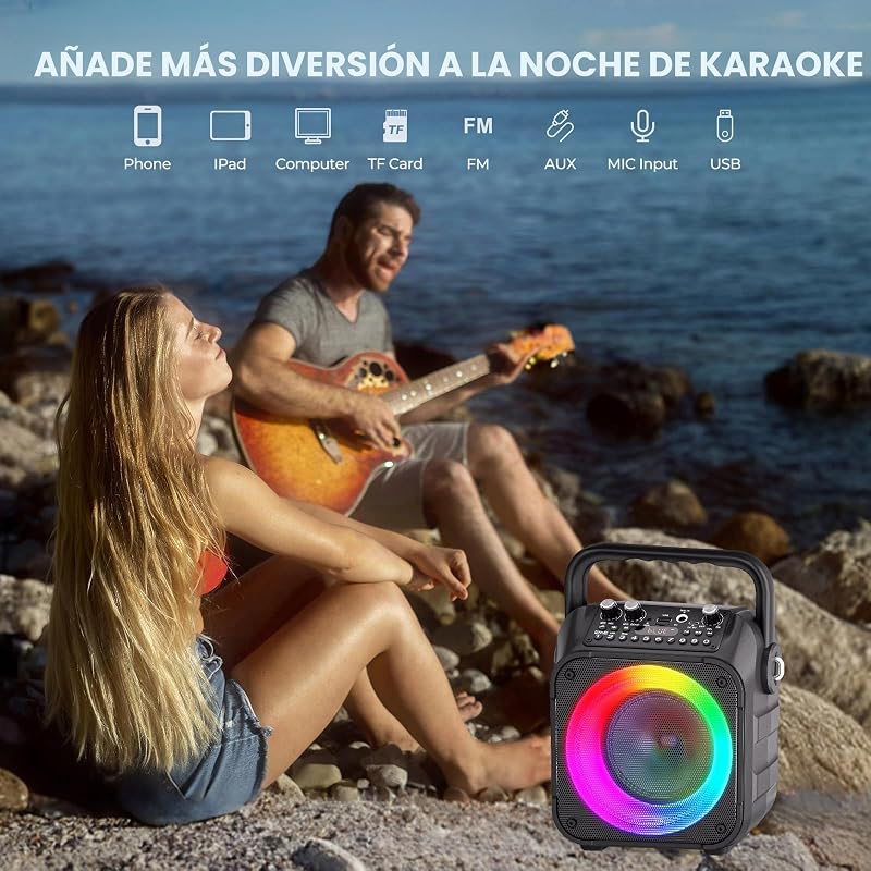 Ankuka Karaoke 2 microfones sem fio alto-falante profissional de karaokê com microfone para com sistema PA, suporta Bluetooth / TV / TF / USB / AUX / FM / TWS (Preto)