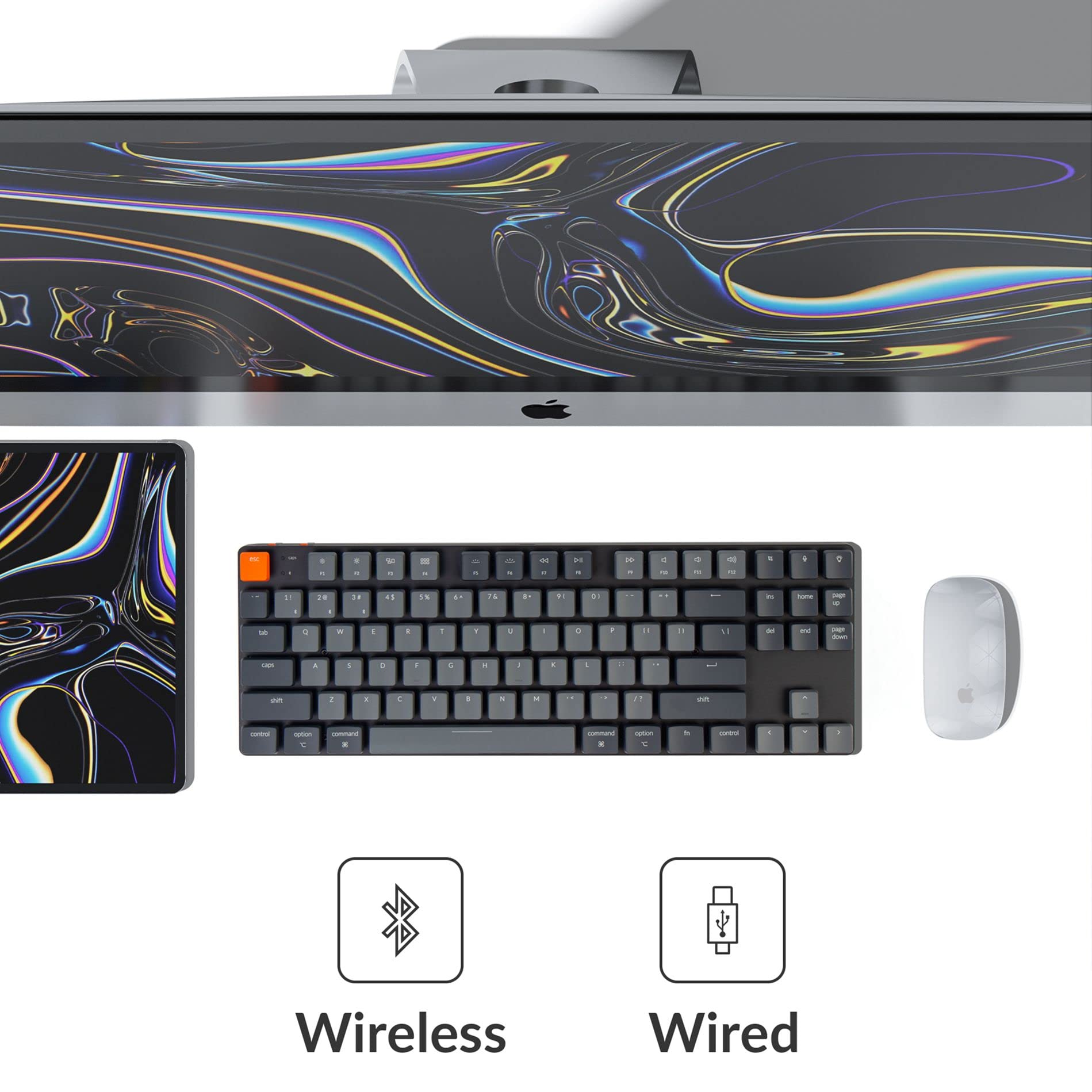 Keychron K1 SE, 87 Keys Ultra-Slim Wireless Bluetooth/USB Wired Mechanical Keyboard with White LED Backlit, Low-Profile Gateron Mechanical Blue Switch Compatible with Mac Windows