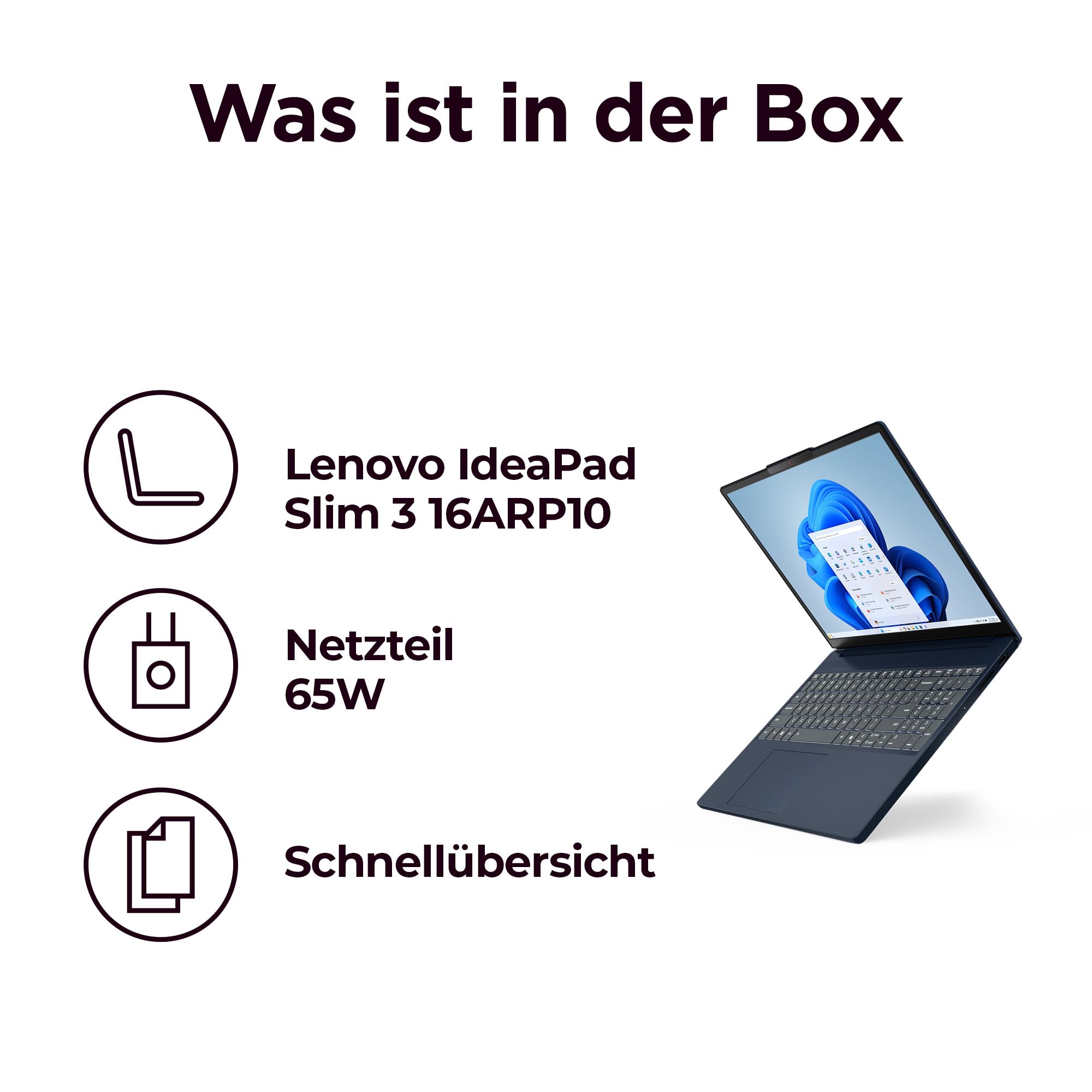 Lenovo IdeaPad Slim 3 Laptop | 16" WUXGA Display | AMD Ryzen 5 7535HS | 24GB RAM | 1TB SSD | AMD Radeon 660M Grafik | Windows11 | QWERTZ | Cosmic blau | 3 Monate Premium Care 8