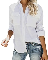Runcati Womens Button Down Shirt Cotton Linen Long