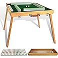 steelway Foldable Mahjong Table with Mahjong Tiles Set,Portable Majong Table with 144pcs Majiang Tiles,1x Storage Box, 1x Storage Bag and 4 All in One Racks and Pushers[麻将套装]