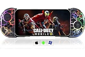 KOIIKO RGB Cracked Gaming Controller for iPhone Android PC iOS Wireless Gamepad Joystick for iPhone 15/14/13/12/X, iPad, Galaxy S23/S22/S21, TCL, LG, Tablet, Turbo, 18 Color LED, Call of duty, Direct Play