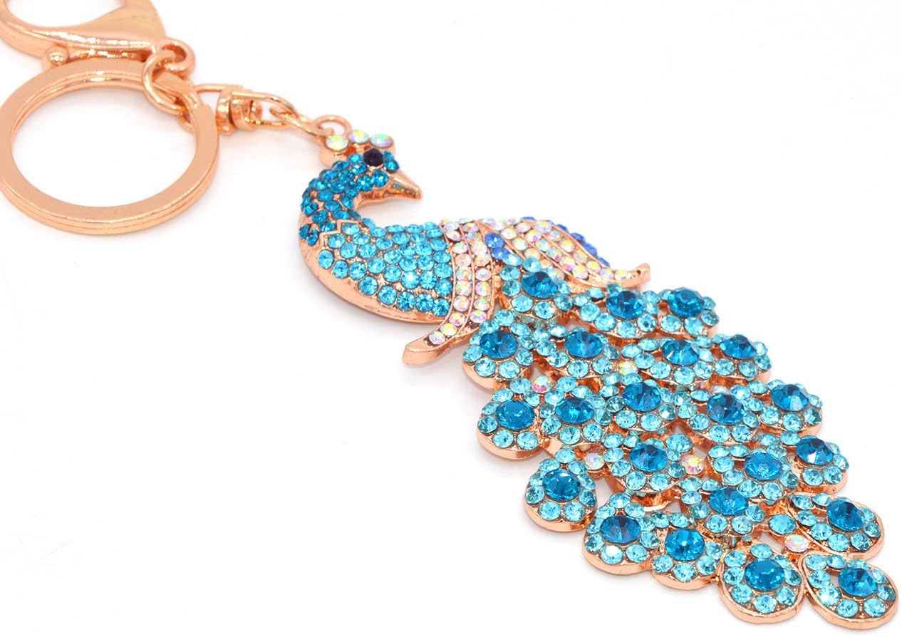 Peacock Metal Bling Crystals Rhinestone Keychain Alloy Keyring Keyfob Charm for Handbags Sky Blue, 11.5cm(length) - Image 4