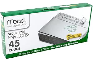 Mead #10 Envelopes, Security Printed Lining for Privacy, Press-It Seal-It Self Adhesive Closure, All-Purpose 20-lb Paper, 4-1/8" x 9-1/2", White, 45 per Box (75026)