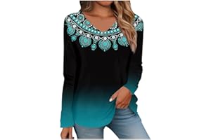 VEZAD JXQCWY Women's Spring T Shirt Long Sleeve V Neck Going Out Tops Dressy Casual Flower Printed Holiday Blouse