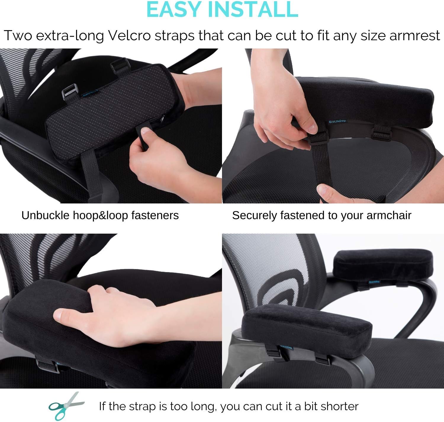 EcoLifeDay Extra Thick Chair armrest Cushions Elbow Pillow Pressure Relief Office Chair Gaming Chair armrest with Memory Foam armrest Pads 2-Piece Set of Chair : Office Products