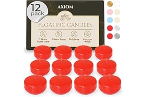 AXIOM HOME Axiom Red Floating Candles for Centerpieces - Floating Candle 2 inch Hand-Rolled Paraffin, Cotton Wicks, 4-Hour Clean Burn for Valentie's, Wedding and Pool Parties(Red (Unscented), 12 Count)