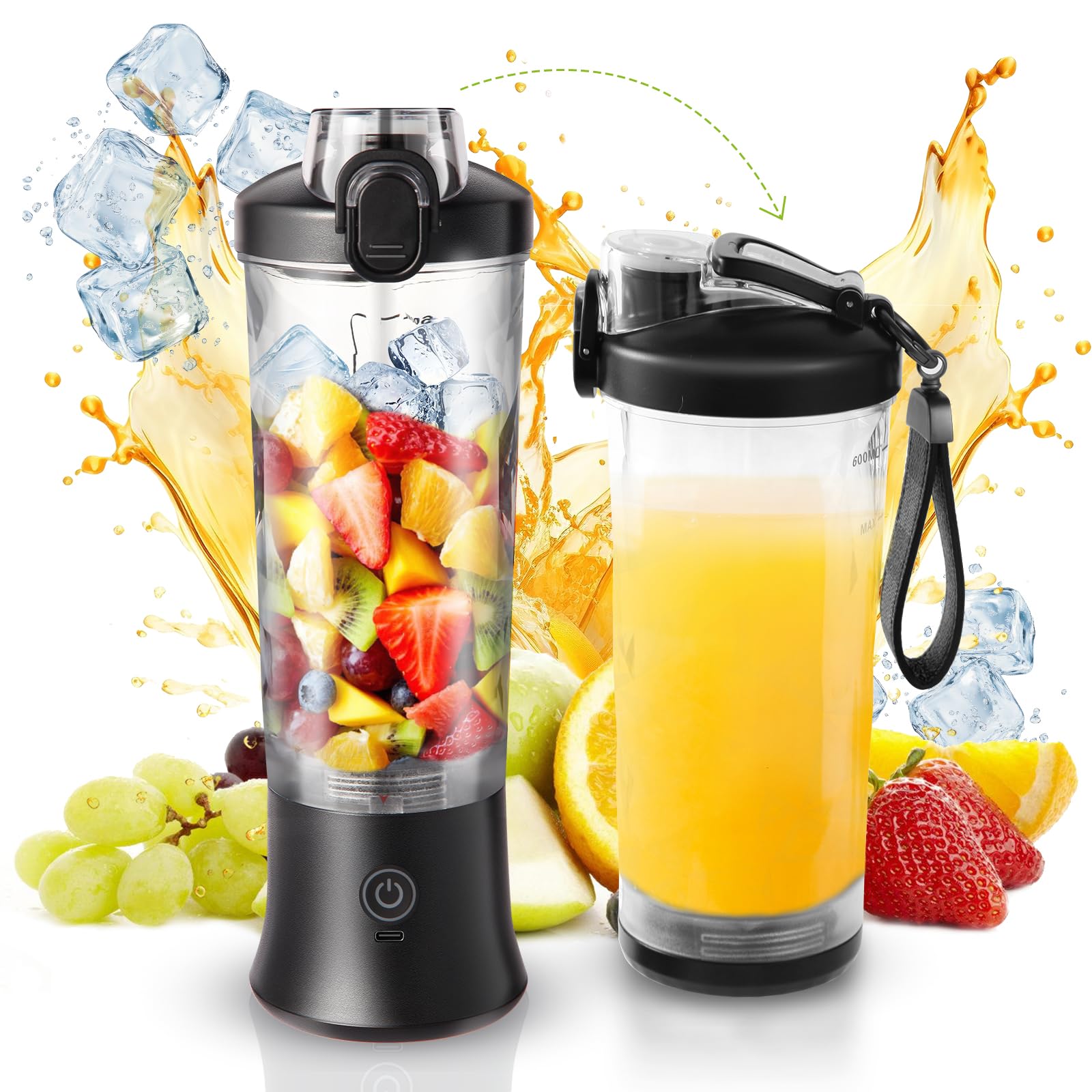 Photo 1 of Portable Blender for Smoothies, 20oz Rechargeable Small Smoothie Blender with 6 Stainless Steel Blades, Travel Lid, Electric Protein Shaker Bottle for Juices, Shakes, Gym, Travel, Office, Kitchen