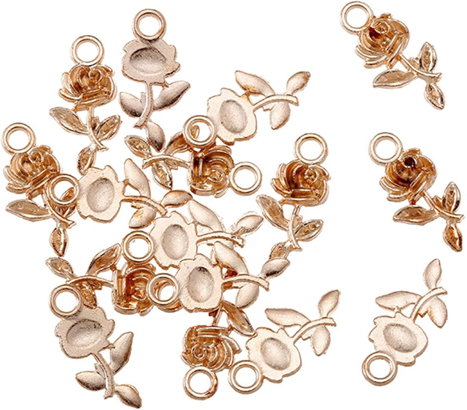 Rose Flower Charms Pendants 50 Pcs, Vintage Alloy Flower