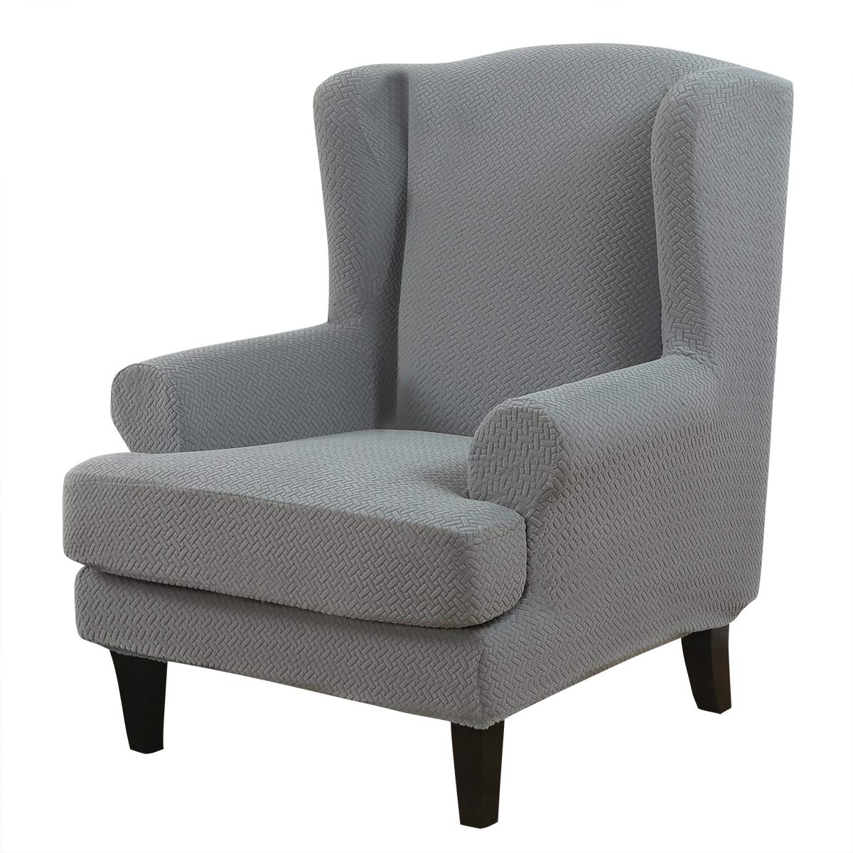 ele ELEOPTION Wingback Chair Cover 2-Piece Stretch Jacquard Wing Chair Cover Twill Wing Chair Slipcover Solid Colour Armchair Cover Washable& Anti-wrinkle Sofa Cover Furniture Protector(Silver grey)