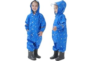 Fouyada Kids Toddler Rain Suit for Boys Girls One Piece Hooded Waterproof Coverall Rain Jacket Unisex Kids Puddle Suit