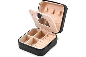 Neveika Jewelry Box with Mirror,Small Jewelry Organizer Box，Travel Jewelry Case for Women，Gift Jewelry Boxes for Female Girls（Black）