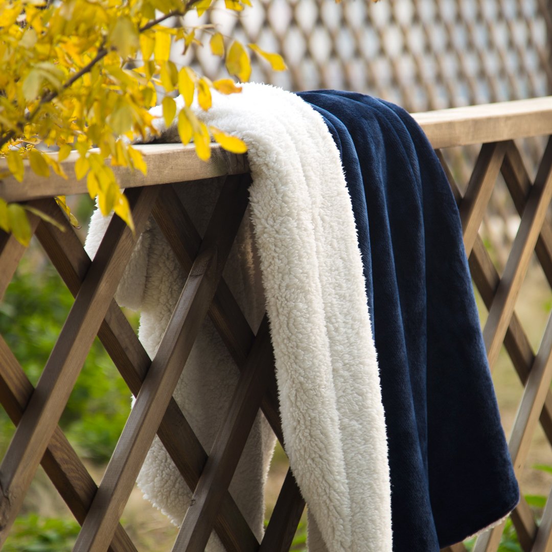 Sherpa Throw Blanket Navy Blue 50x60 Reversible Fuzzy Microfiber All Season Blanket for Bed or Couch by Bedsure