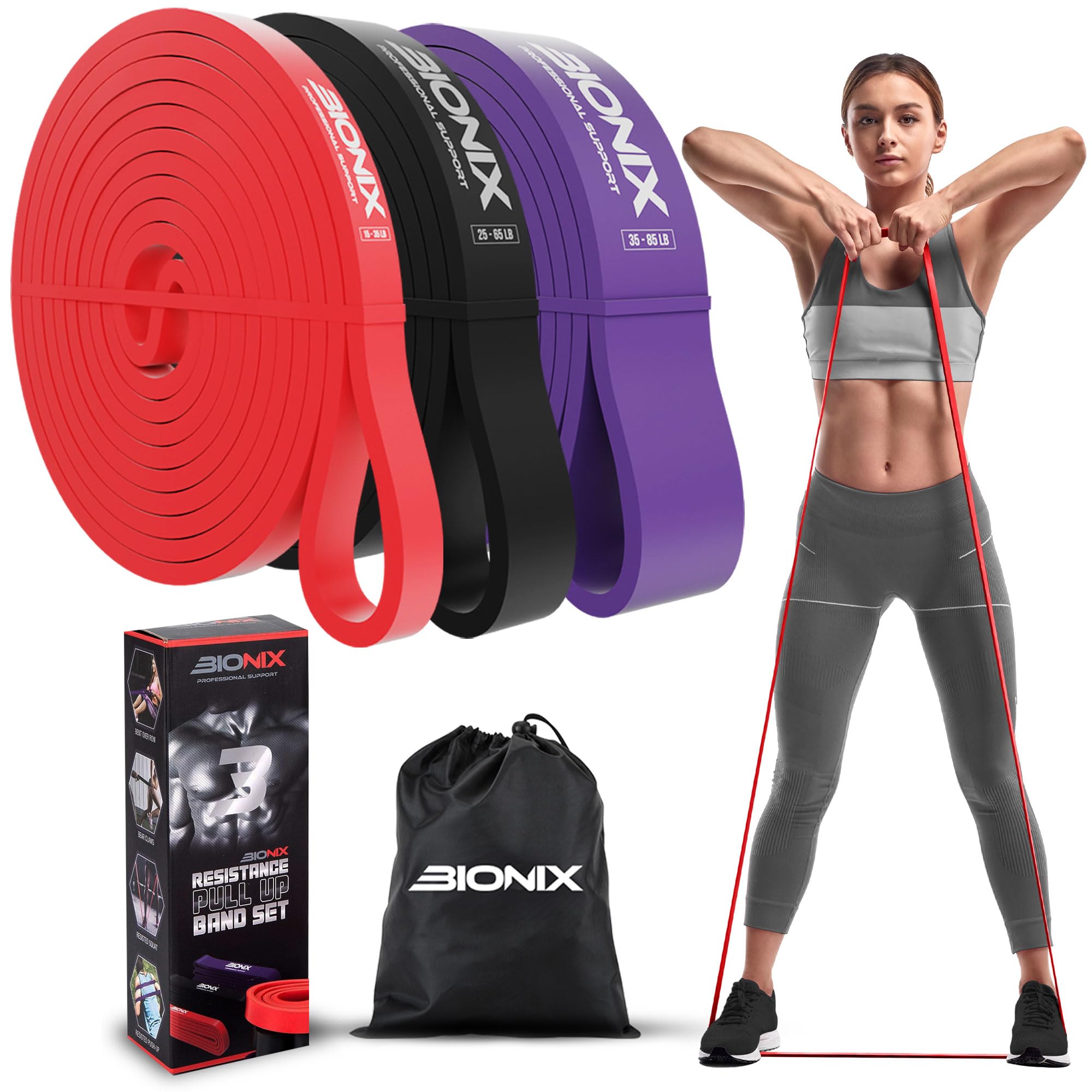 Bionix Resistance Bands - Pull Up Assistance Bands Set for Calisthenics, Muscle Toning, Yoga, Strength Training, Powerlifting Equipment- Stretch Bands for Exercise- Gym Fitness Bands for Men and Women