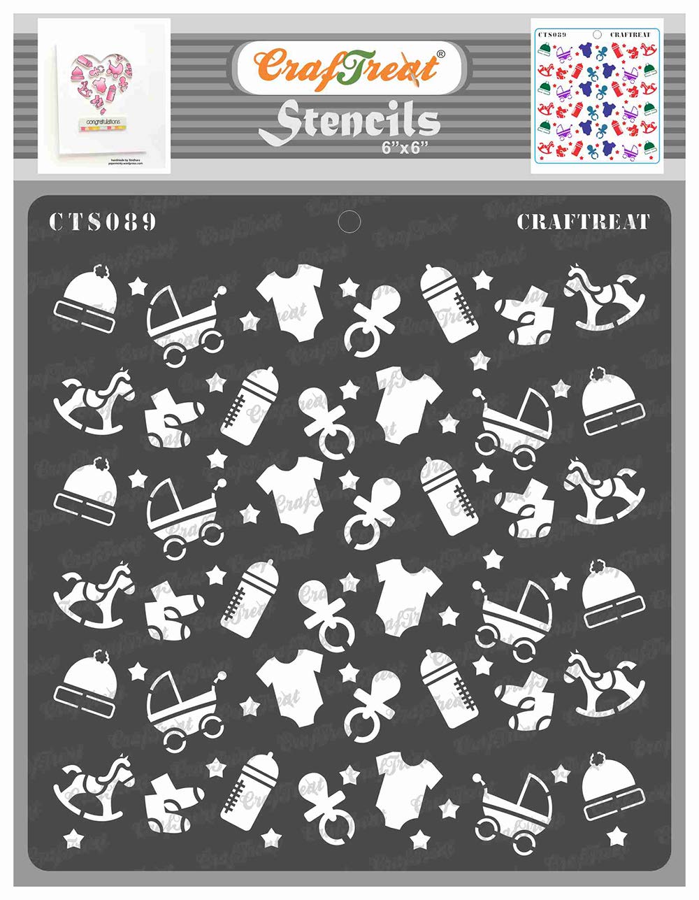 CrafTreat Reusable Stencils for Painting on Wood, Canvas, Paper, Fabric, Floor, Wall and Tile - Background - 6x6 Inch - DIY Art and Craft Stencils for Home Decor - Stencils Shower