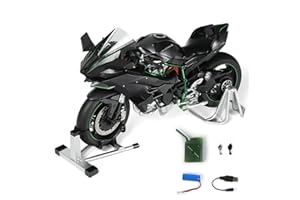 Risopen 1:9 Motorcycle Model for Kawasaki Ninja H2R Metal Die-cast Motorcycle Model with Imitation Key Sound Light Spray Moto Classic Collection Gift for Adult(Black)