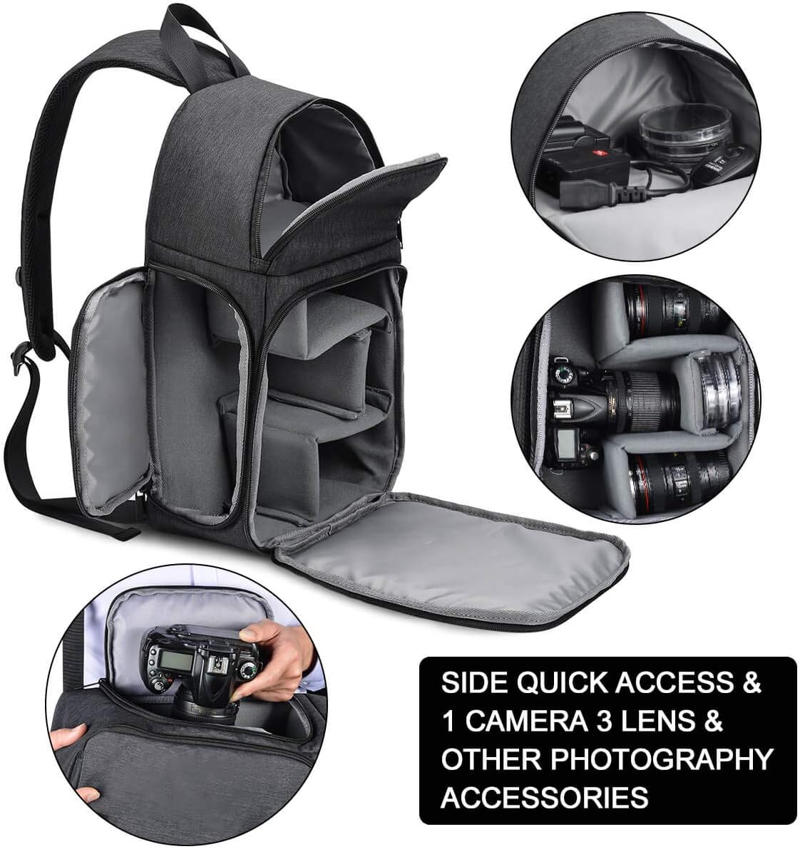 CADEN DSLR Camera Sling Bag Backpack Waterproof, Camera Case Sling Backpack with Tripod Holder, Side Access and Modular Inserts for Mirrorless Cameras Canon Nikon Sony Pentax : Electronics
