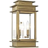 Livex Lighting 2014-01 Transitional Two Light Outdoor Wall Lantern from Princeton Collection in Brass-Antique Finish,
