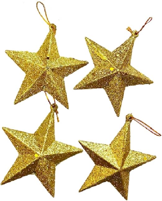 Amazon Co Jp Asaichi 星 スター 型 9cm クリスマス パーティー ツリー オーナメント 壁 装飾 飾り ペンダント デコレーション アレンジ クリスマスツリー コーディネート ゴールド 9cm 4個 ホーム キッチン