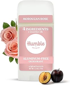 Humble Aluminum-Free Deodorant for Women & Men, Moroccan Rose - Clean & Fresh Natural Deodorant Stick with Essential Oils for