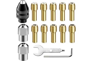 YURINWOO Drill Chuck Collet Set 15 Pcs,Brass Collet Set,Collet Nut Kit,0.8-3.2mm Small Electric Drill Bit Collet, Micro Twist Drill Chucks Adapter for Rotary Tools (Not suitable for Dremel Tool)