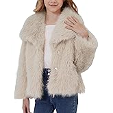 Yimoon Girls Faux Fur Coat Fluffy Long Sleeve Lapel Kids Jackets Warm Winter Shaggy Outwear with Pockets