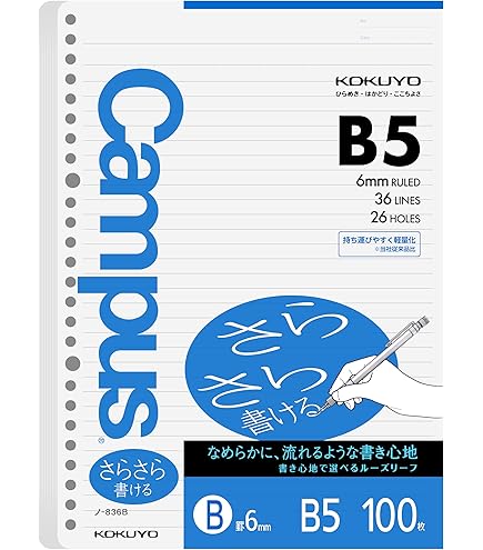 Amazon.com : KOKUYO Campus B5 Loose Leaf Paper, 50 Sheets 8mm