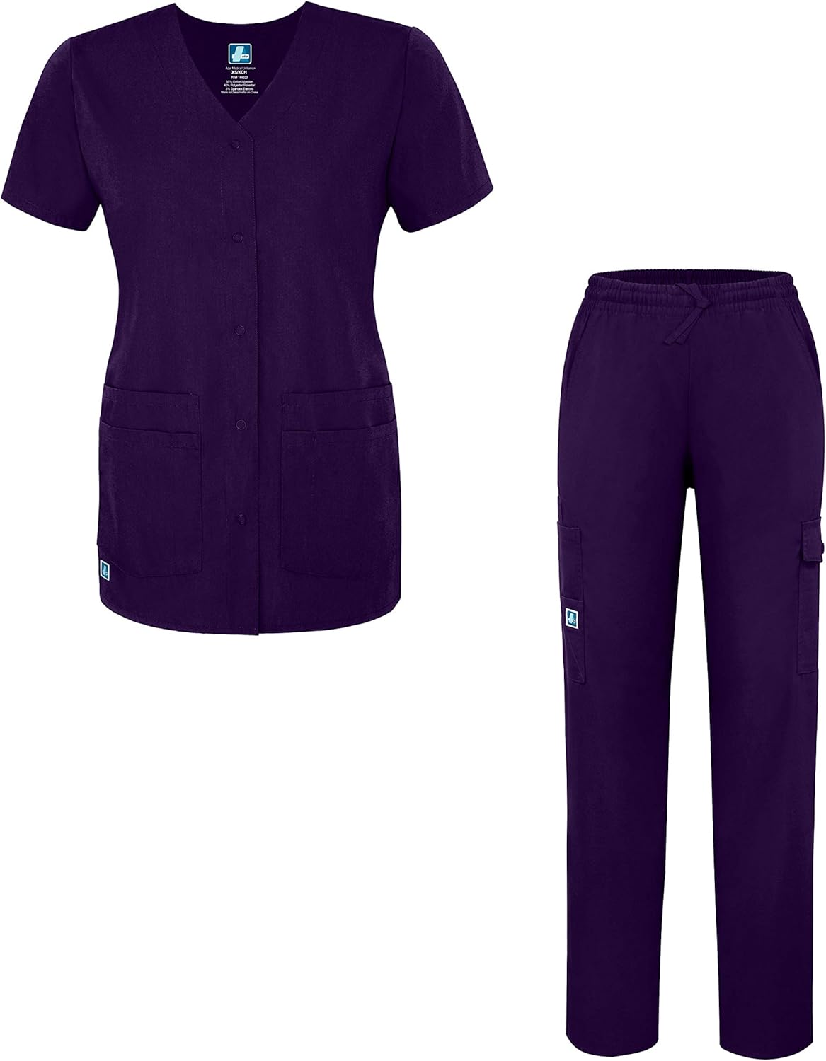 Adar Universal Womens Scrub Set Snap Front Scrub Top and Multi Pocket