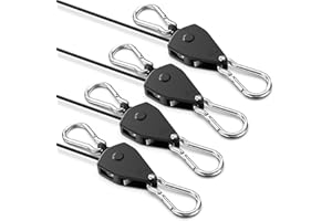 VIPARSPECTRA Retractable Heavy Duty Ratchet Tie Down Straps [4 Pack, 8ft, 75lbs/Pack], Rope Pulley System Rollers with Carabiner Hook for Kayak/Hanging Plants/Grow Light/Tents Various Tie-Down Uses