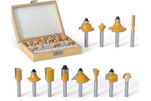 REKCKRUL 12 Pieces Tungsten Carbide Router Bit Set 1/4 Inch Shank for Beginners Woodwork Tools, Including Dovetail, Chamfer, 