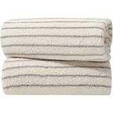Madi-Cadi Set of 2 Striped Hand Towels – Soft, Absorbent Cotton for Bathroom & Kitchen, Vintage Look, Gentle for All Ages, 14” x 32‘’ (Ivory)