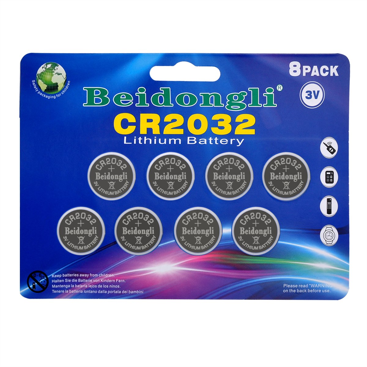 CR2032 3v lithium battery button coin cell battery for watches calculators led candles (8pack)
