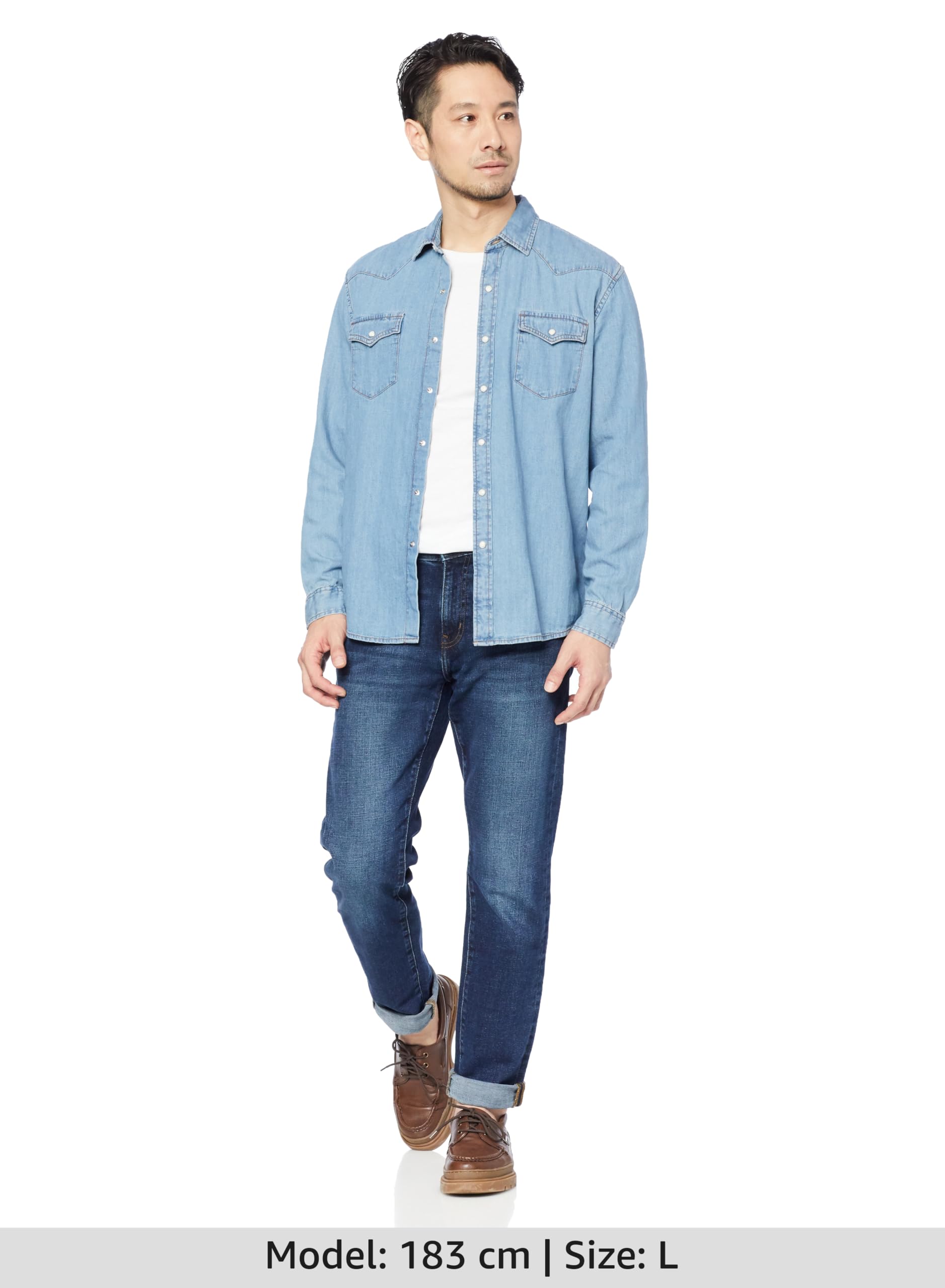 Amazon Essentials Men's Denim Shirt Long Sleeve - Regular-Fit Denim Shirt