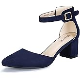 IDIFU Women's IN2 Pedazo Dress Shoes Low Block Heels Comfortable Chunky Closed Toe Ankle Strap Wedding Pumps