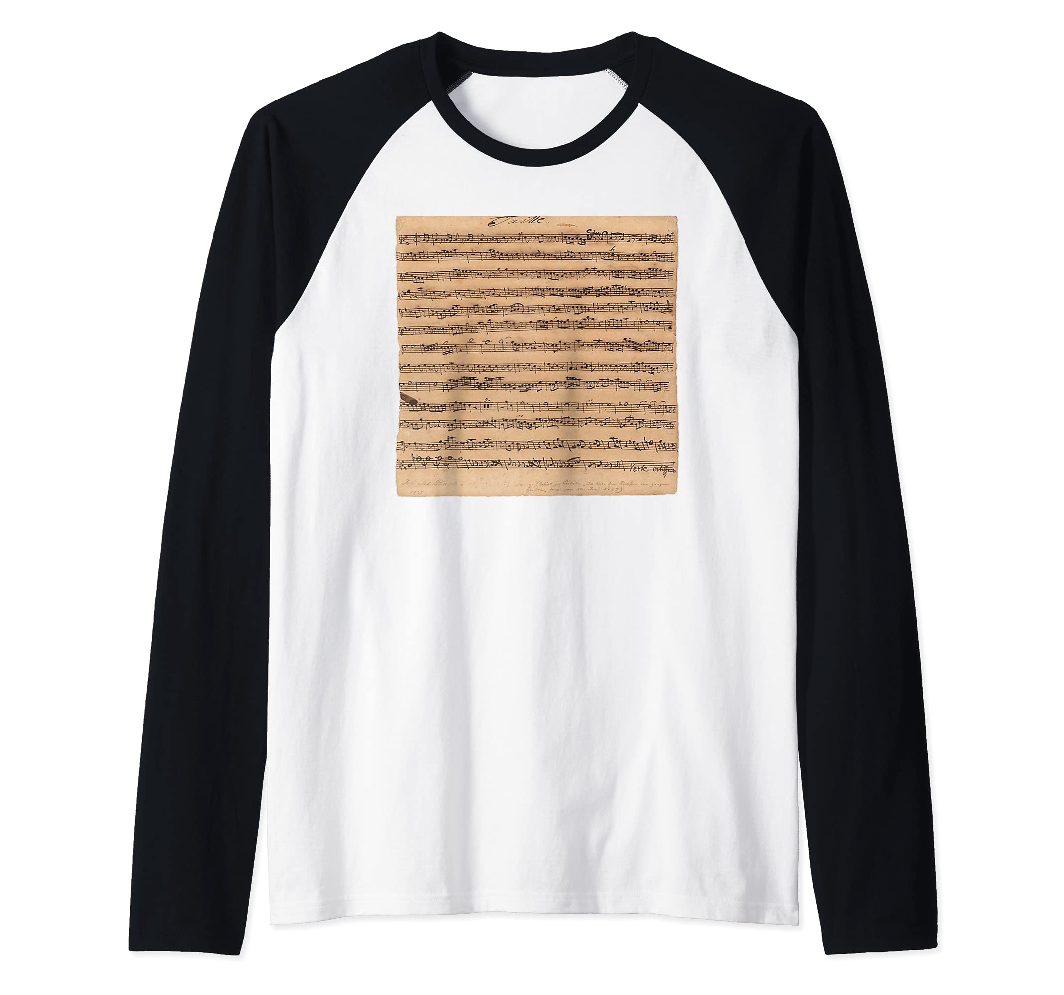 Johann Sebastian Bach Handwritten Taille Sheet Music Raglan Baseball Tee