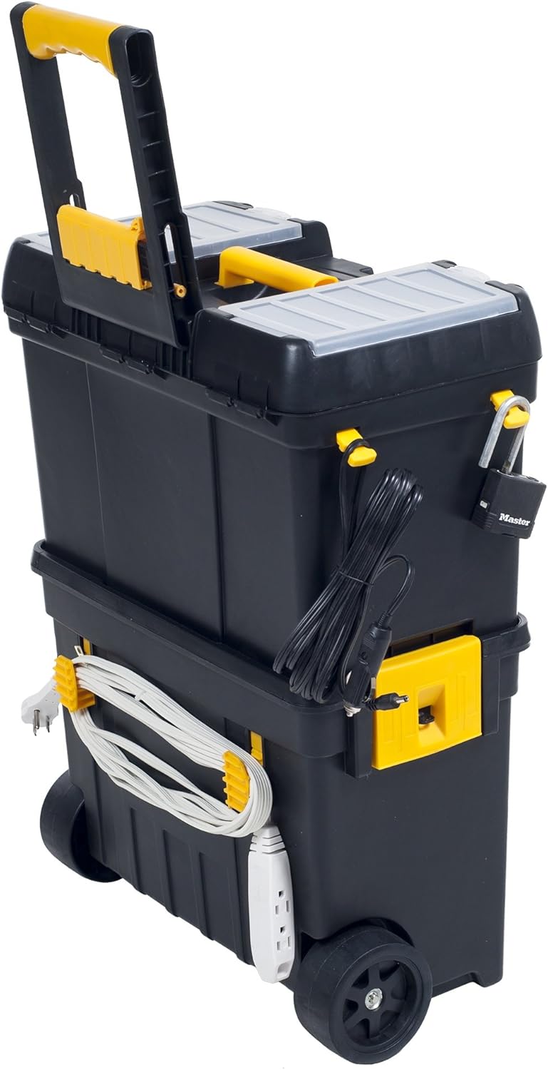 Heavy Duty Rolling Toolbox with Foldable Comfort Handle & Removable Top Storage –Chest & Cabinet Storage Box, Garage Toolbox Organizer - Stalwart Deluxe Mobile Workshop And Toolbox - 