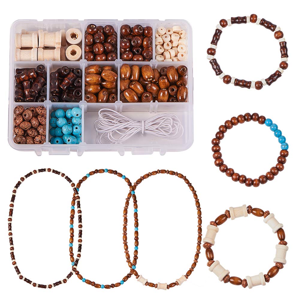 SUNNYCLUE 1 Box DIY 3set 8mm Wooden Beaded Jewelry Making Kit Vintage