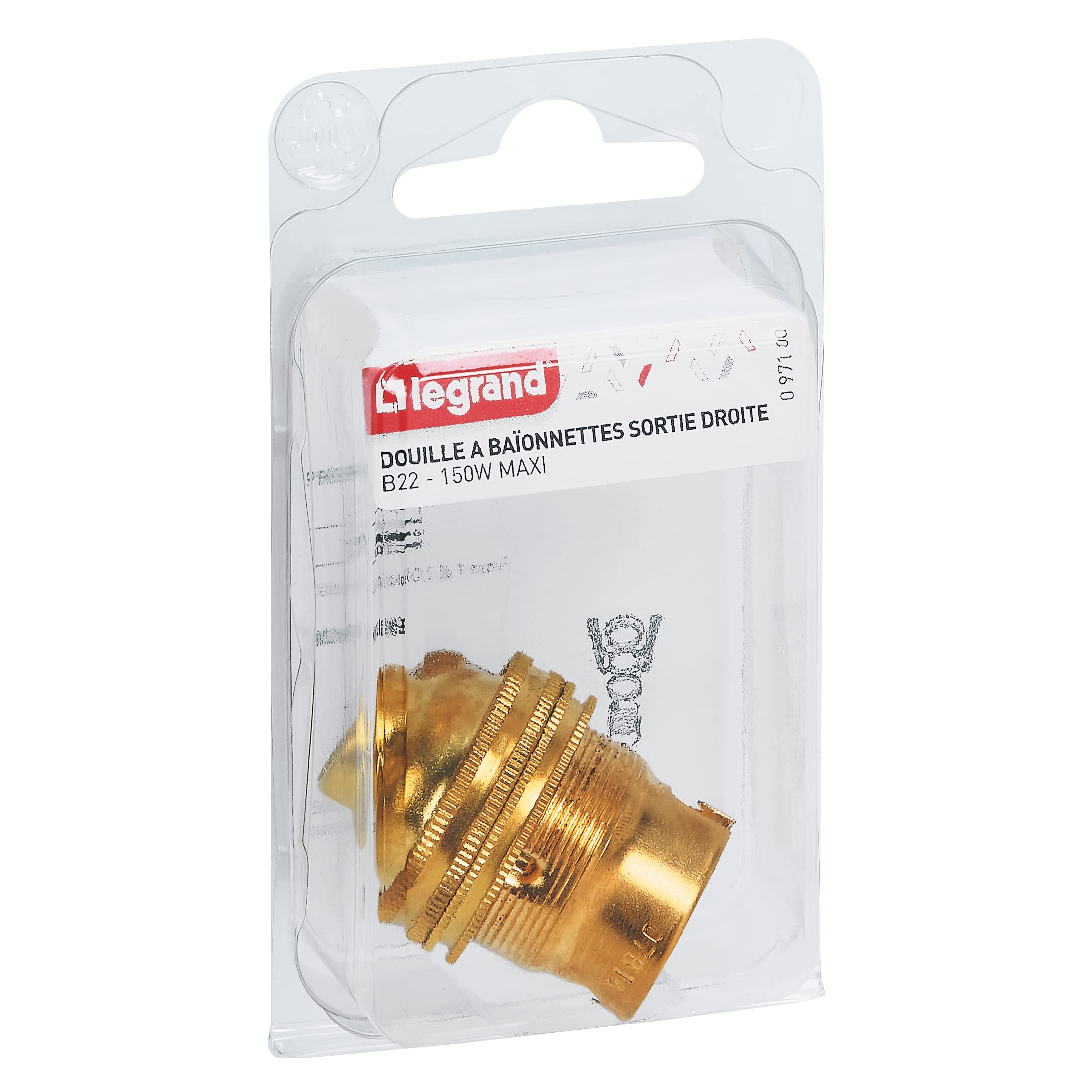 Legrand LEG97100 Brass Socket with Ring and Cable Exit for Bayonet Bulb B22