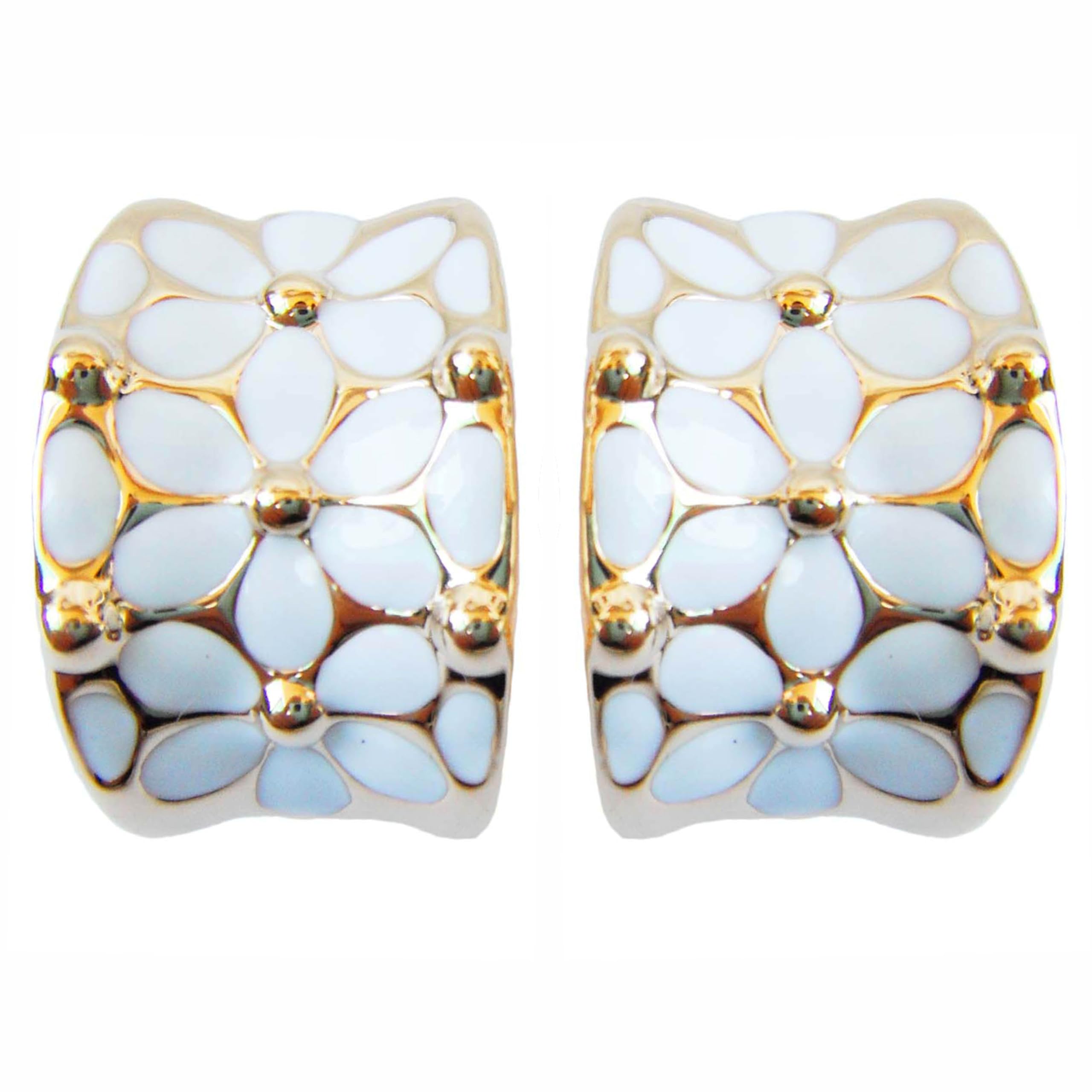 Navachi 18k Gold Plated Square Rainbow White Enamel Flower Omega Az1936o Earrings