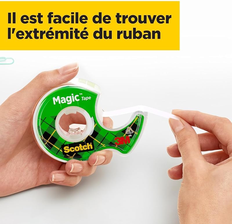 Magic Tape, Rouleaux de Ruban Adhésif Transparent avec Dévidoir, Lot de 3, Ruban de 19mm x 7.5m - Idéal pour le Bureau et l'École