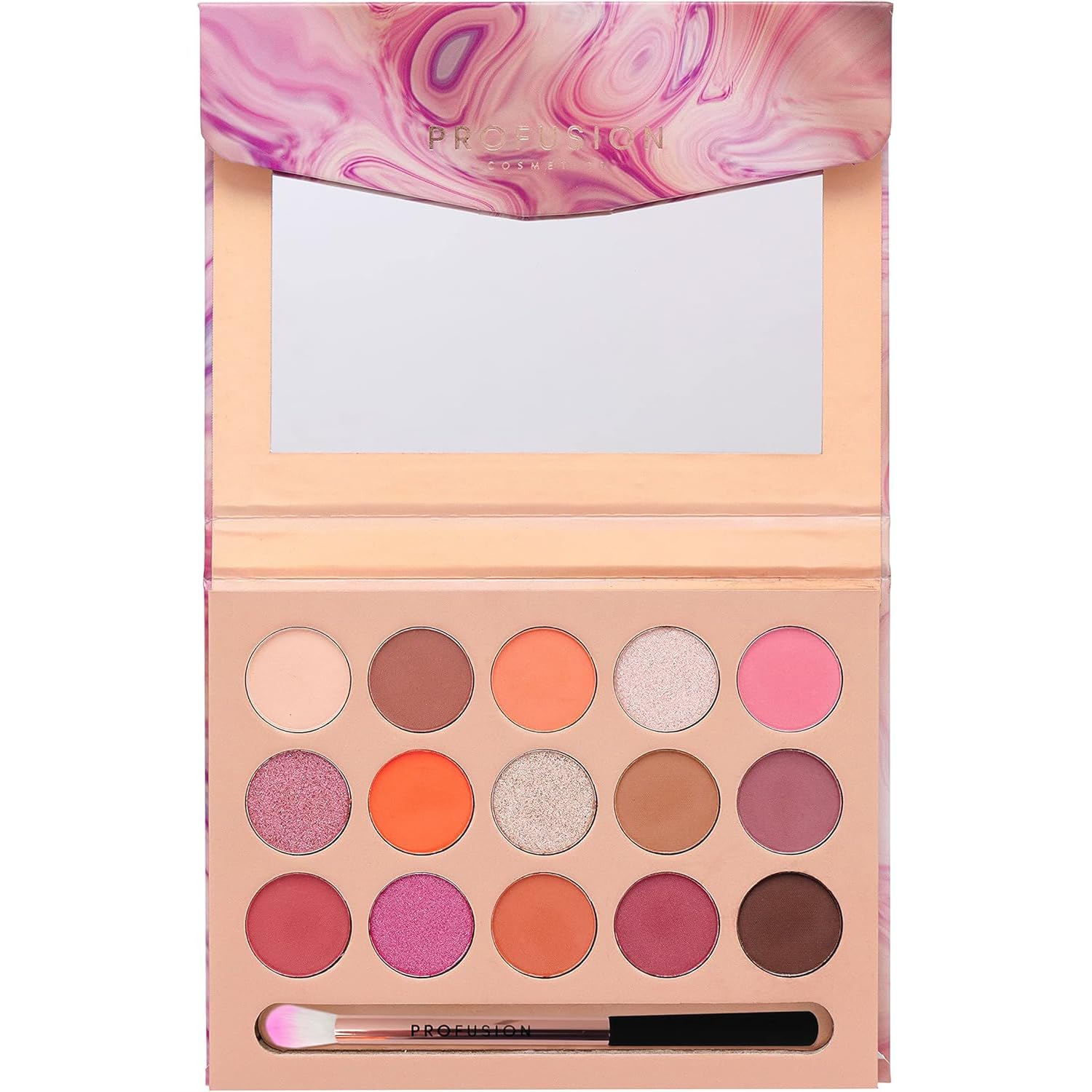 Profusion Cosmetics Rose Gold 15 Shades Eyeshadow Palette with Mirror and Brush, Stunning Shimmer Shades for All Skin Types - Multi