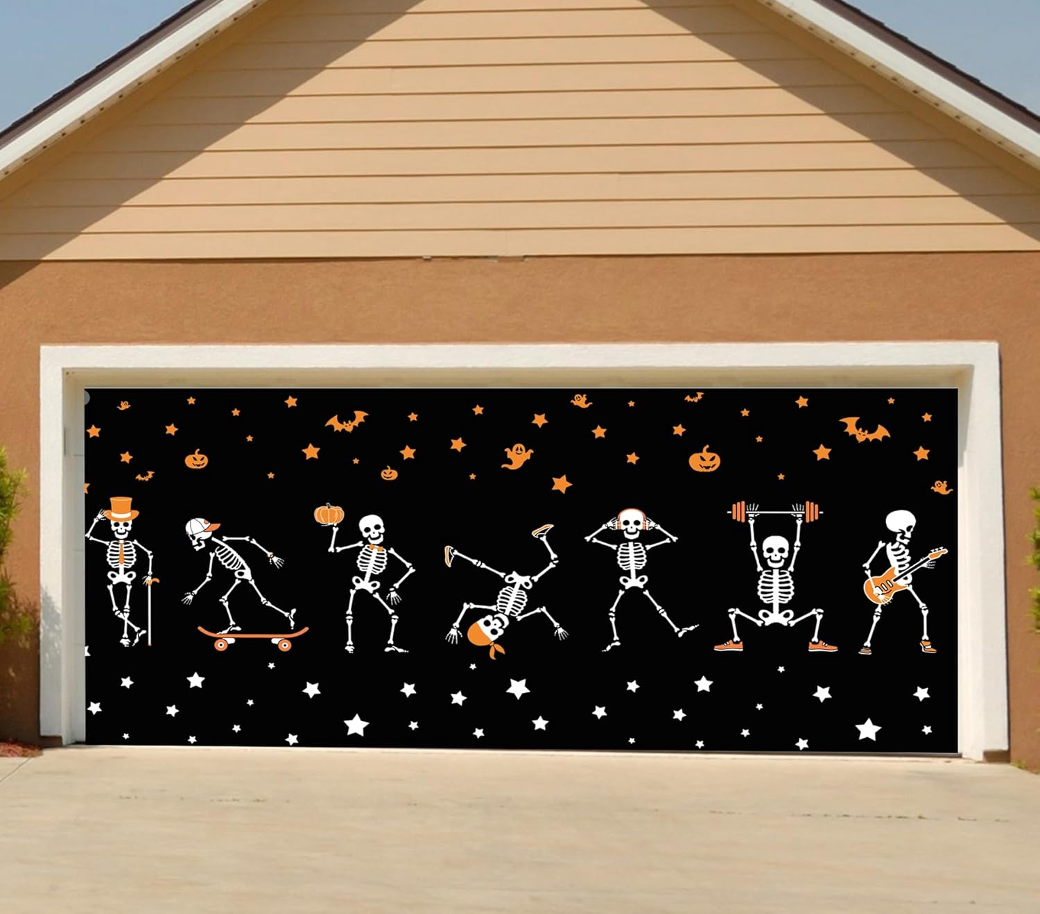 Garage Door Decorations - Halloween Garage Door Banner Cover, Funny Pumpkin Skeleton Halloween Hanging Backdrop Mural Decorations, Halloween Decor for Outdoor Indoor Home Yard Porch Party Wall Window, 6 X 13 Ft