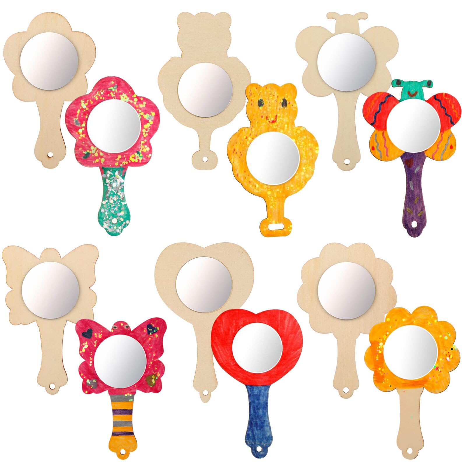 JOINPAYA Unfinished Wooden Craft Mirrors 18 Pcs Handheld Mirrors for Boys and Girls and Adults