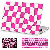 AKIT Compatible with MacBook Air 13 Inch Case 2026 2025 2024-2022 M4 M3 M2 A3240 A3113 A2681, Pattern Shell Laptop Case+Screen Protector+Keyboard Cover for Mac Air 13.6 Inch, Hot Pink Checkboard