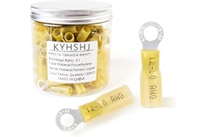 KYHSHJ Heat Shrink Ring Terminals #10 - Marine Grade Ring Connectors -Waterproof Eyelet Wire Connectors -Yellow(12-10AWG-150P