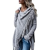 CEASIKERY Women's Tassel Hem Sweater Long Cardigan Knitwer Pullover Poncho Coat