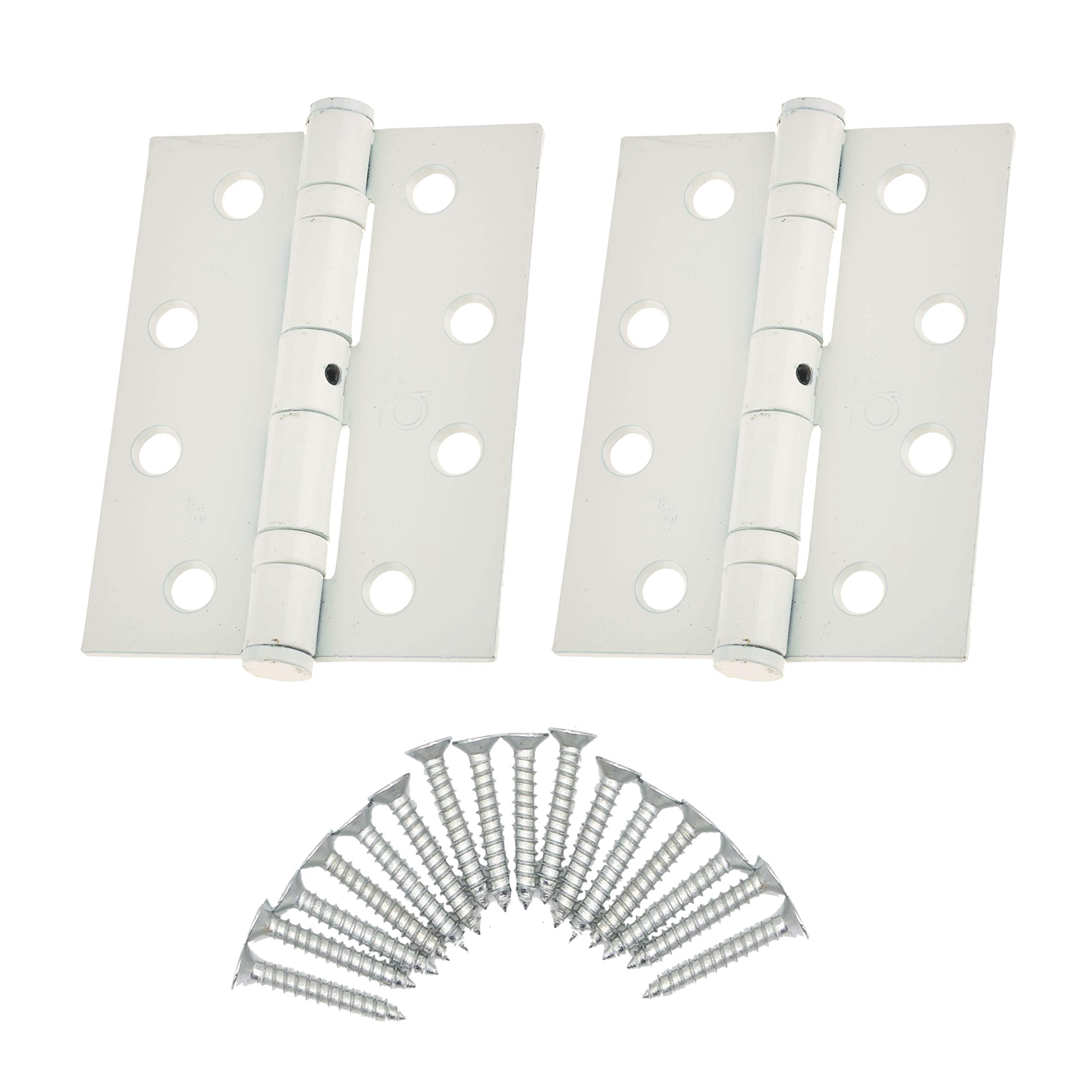 Door Hinges 4" 102mm Ball Bearing 1 Pair Pack [2 Hinges & Screws] White