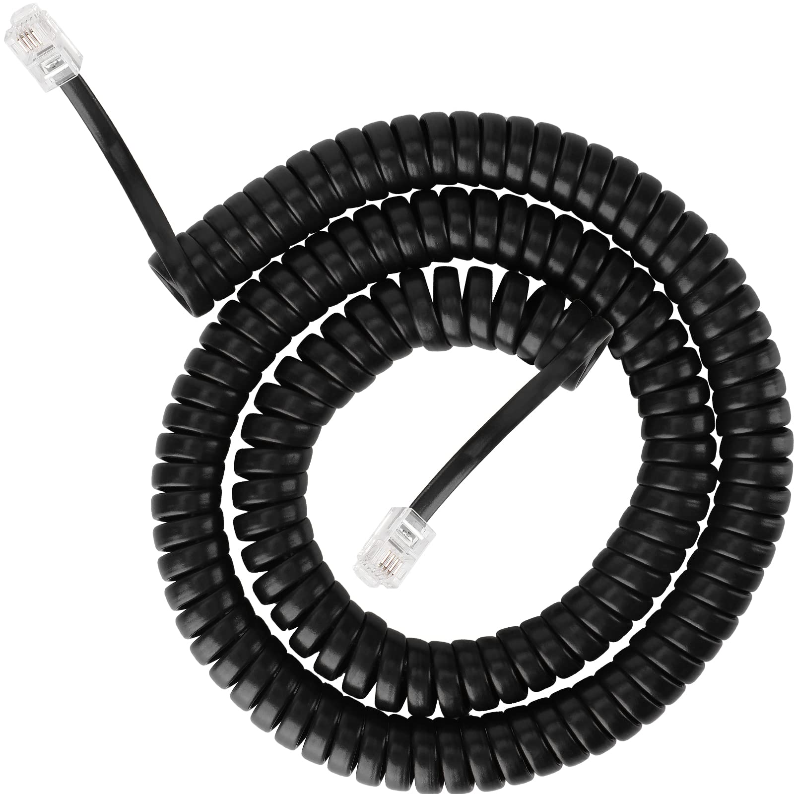 SAISN Telephone Coiled Cable Line Wire Flexible Phone Spring Curly Cord RJ9 Plug to RJ9 Plug Telephone Handset Landline Cable Cord (Black, 5m)