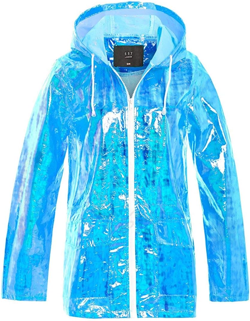 SS7 New Womens Holographic Rain Mac Waterproof Raincoat Ladies Pink and Jade Jacket Size 8-16