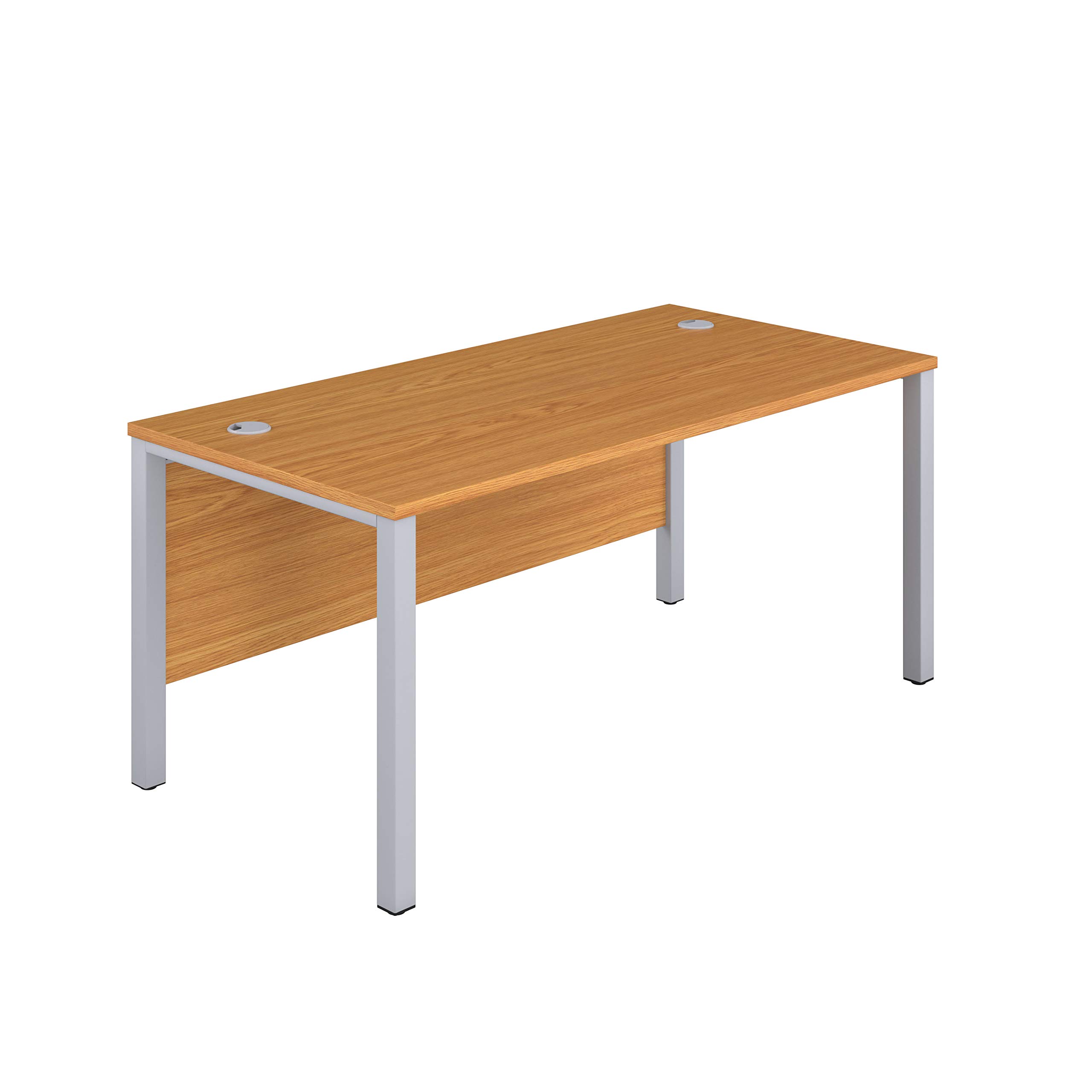 Office Hippo Heavy Duty Rectangular Goalpost Desk, Home/Office Table, Integrated Cable Ports, PC Desk - 5 Yr Warranty, Oak Top, Silver Legs - 180cm x 80cm